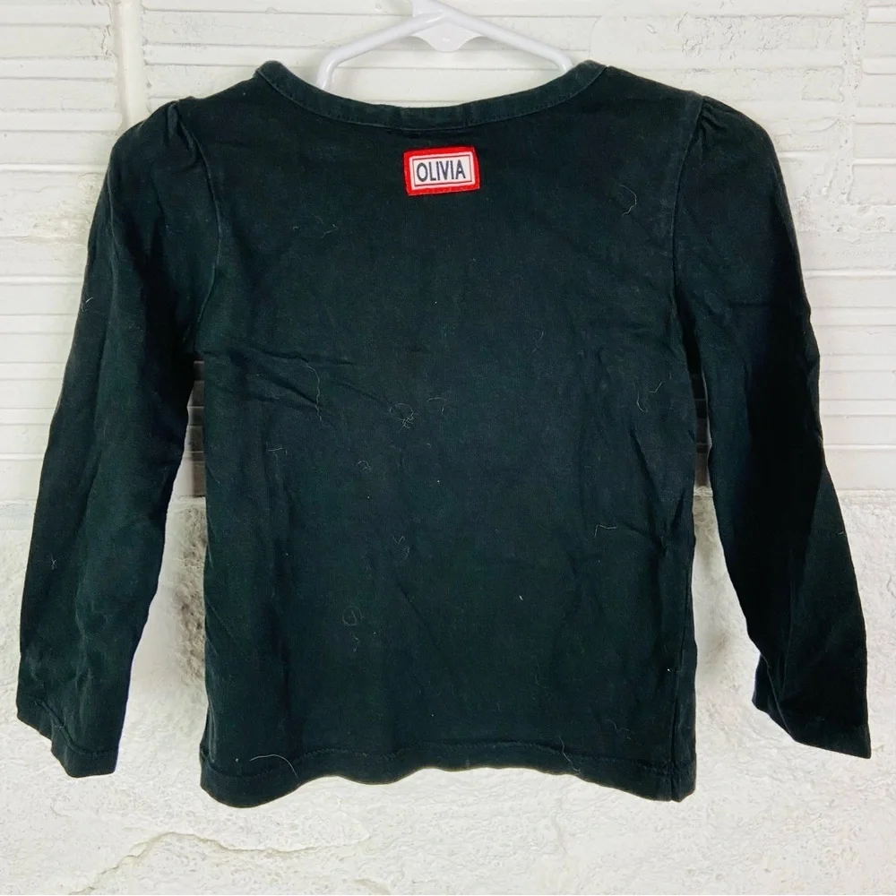Olivia for Gymboree Black Long Sleeve cotton Tee with Cityscape Design SZ 2T